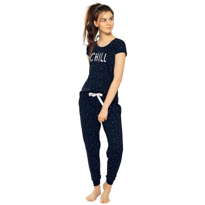 ZEYO Women's Cotton Green & Pink Neon Star Print Night Suit