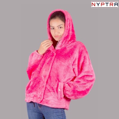 Purple Solid Fur Pullover Hoodie Jacket For Women By Nyptra
