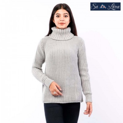 Light Grey Tuck Stitch High Neck