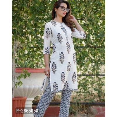 Blue Printed Kurti With Plazo Set