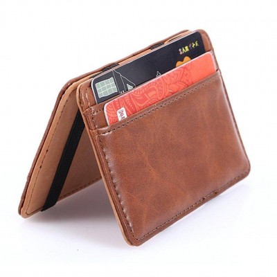 Magic Wallet Slim Credit Card Holder Case Leather Sleeve with ID Window Brown