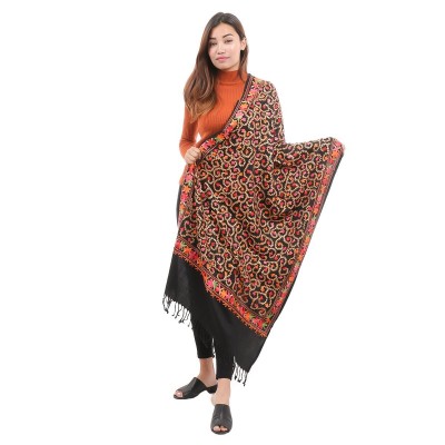 Black Cashmere Floral Good Quality Pashmina Shawl For Women