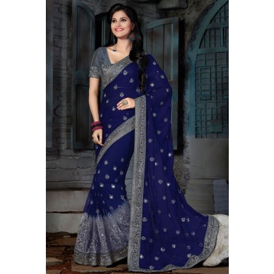 Blue Party Wear Net Saree