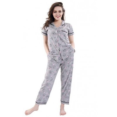 PIU Printed Cotton Night Suit Printed Half Sleeves Night Suit Soft and Easy with Drawstring Elastic Waist