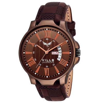 Vills Laurrens Analogue Coffee Brown Dial Day and Date Men's Watch
