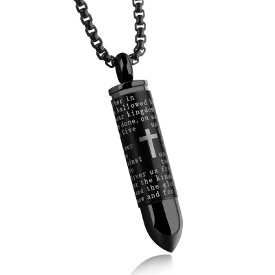 ScepTo Stainless Steel Bullet Pendant Necklace for Men, Waterproof & Corrosion and Never Fade Memorial Jewelry Cross Pendant for Men and Women