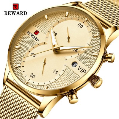 Reward Mesh Chain Chronograph Date Analog Quartz Water-Resistant Casual Business Party Wrist-Watch Top Brand Luxury Fashion Watch for Men
