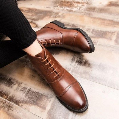 Remember Brown Brogue Derby Casual Leather Half Boots For Men(YK-412)