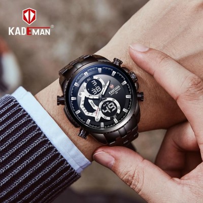 Kademan Dual Time Digital Analog Luxury Steel Watch for Men- Black
