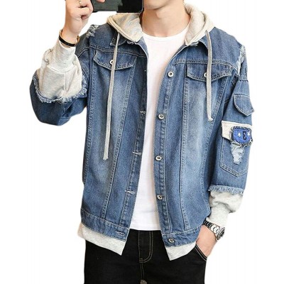 Blue Hooded Denim Jeans Jacket For Men By Wraon
