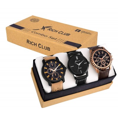 Rich Club Combo Of 3 Analogue Black Dial Men's And Boy's Watch