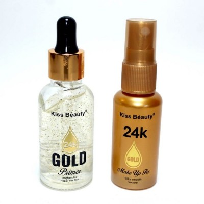 Kiss Beauty 2 in 1 MakeUp Fix & Gold Primer - 24K Kiss Beauty Gold Primer with Makeup Fixer