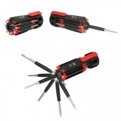8 in 1 Multifunction Screw Driver Kit- 6 LED Torch Light Tools Set