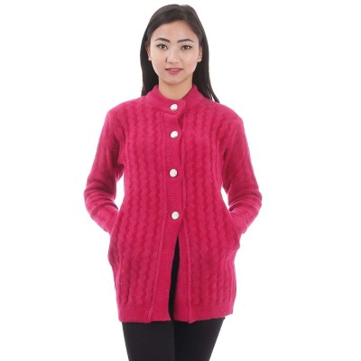 Pink Woolen Textured Design Cardigan For Women